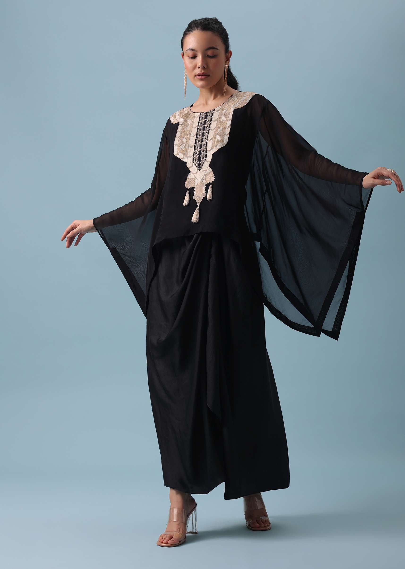 9198-black-organza-top-and-dhoti-set-with-zari-work-1.jpg Black Organza Top And Dhoti Set with Zari Work