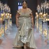 Rakul Preet in Kalki's Beige Dhoti Draped Gown In Art Silk With 3D Patchwork