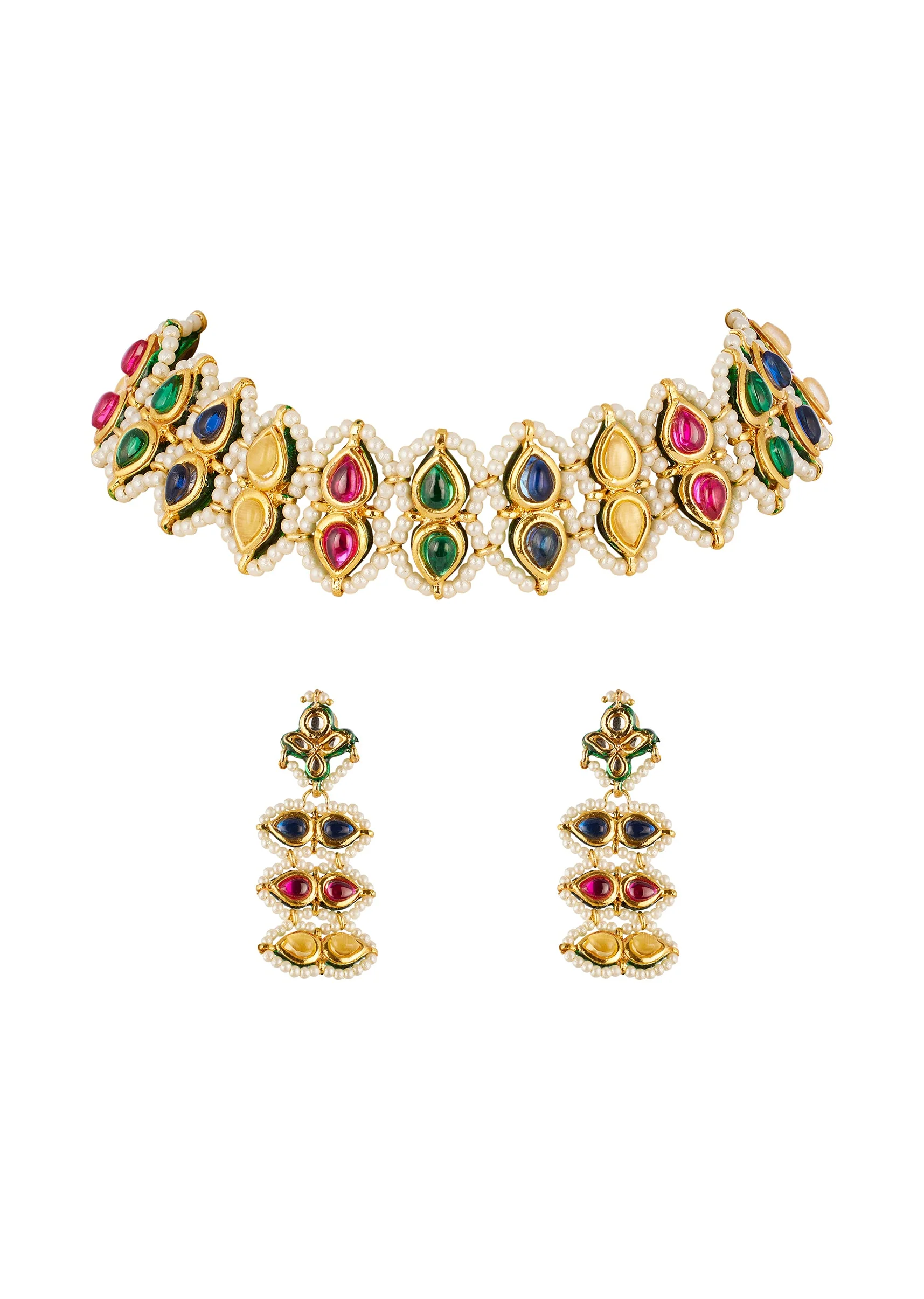 923-gold-traditional-kundan-necklace-set-with-faux-pearl-and-multi-stones-1.webp Gold Traditional Kundan Necklace Set with Faux Pearl and Multi Stones