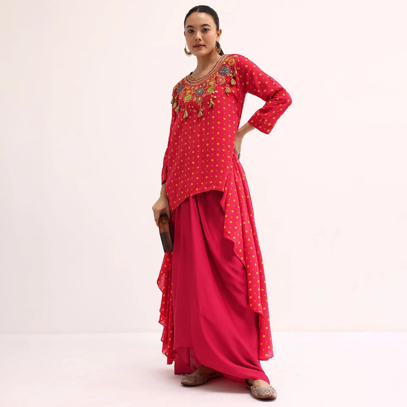 9234-red-embroidered-cotton-kurta-dhoti-1.webp Red Embroidered Cotton Kurta Dhoti