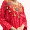Red Embroidered Cotton Kurta Dhoti