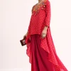 Red Embroidered Cotton Kurta Dhoti