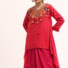 Red Embroidered Cotton Kurta Dhoti