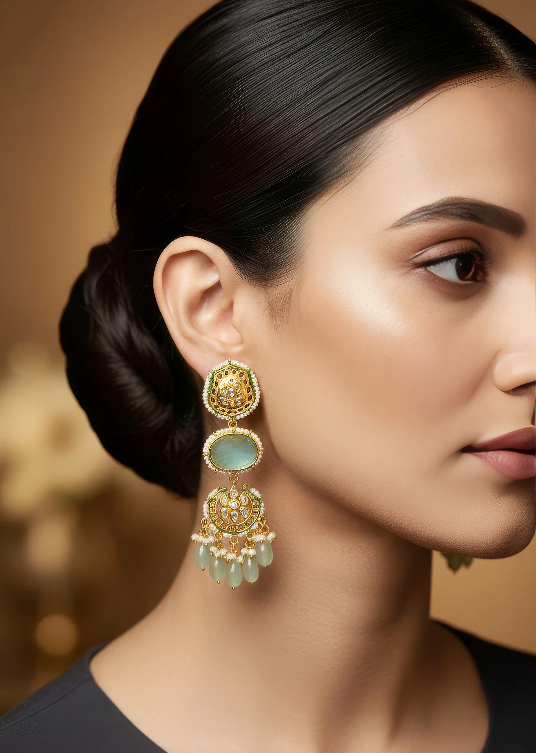 924-multi-traditional-gold-kundan-polki-earrings-with-stones-1.webp Multi Traditional Gold Kundan Polki Earrings with Stones