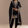 Black Satin Zari Embroidered Dhoti Kurta Set