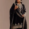 Black Satin Zari Embroidered Dhoti Kurta Set