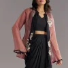 Black Organza Jacket and Satin Dhoti Palazzo Set With Zardosi Embroidery