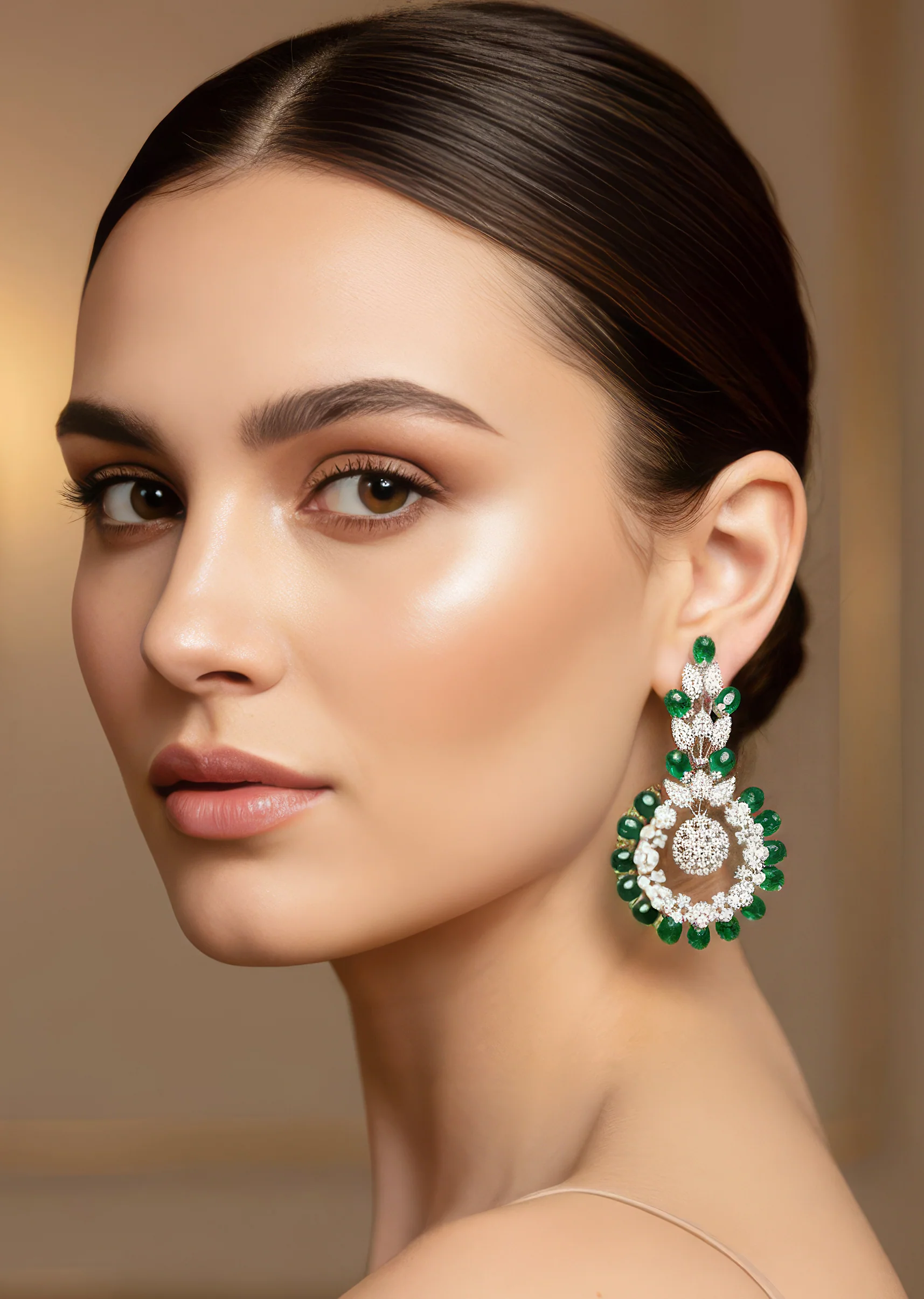926-green-anti-tarnish-cz-diamond-rhodium-plated-brass-earrings-with-beads-1.webp Green Anti Tarnish CZ Diamond Rhodium-Plated Brass Earrings with Beads