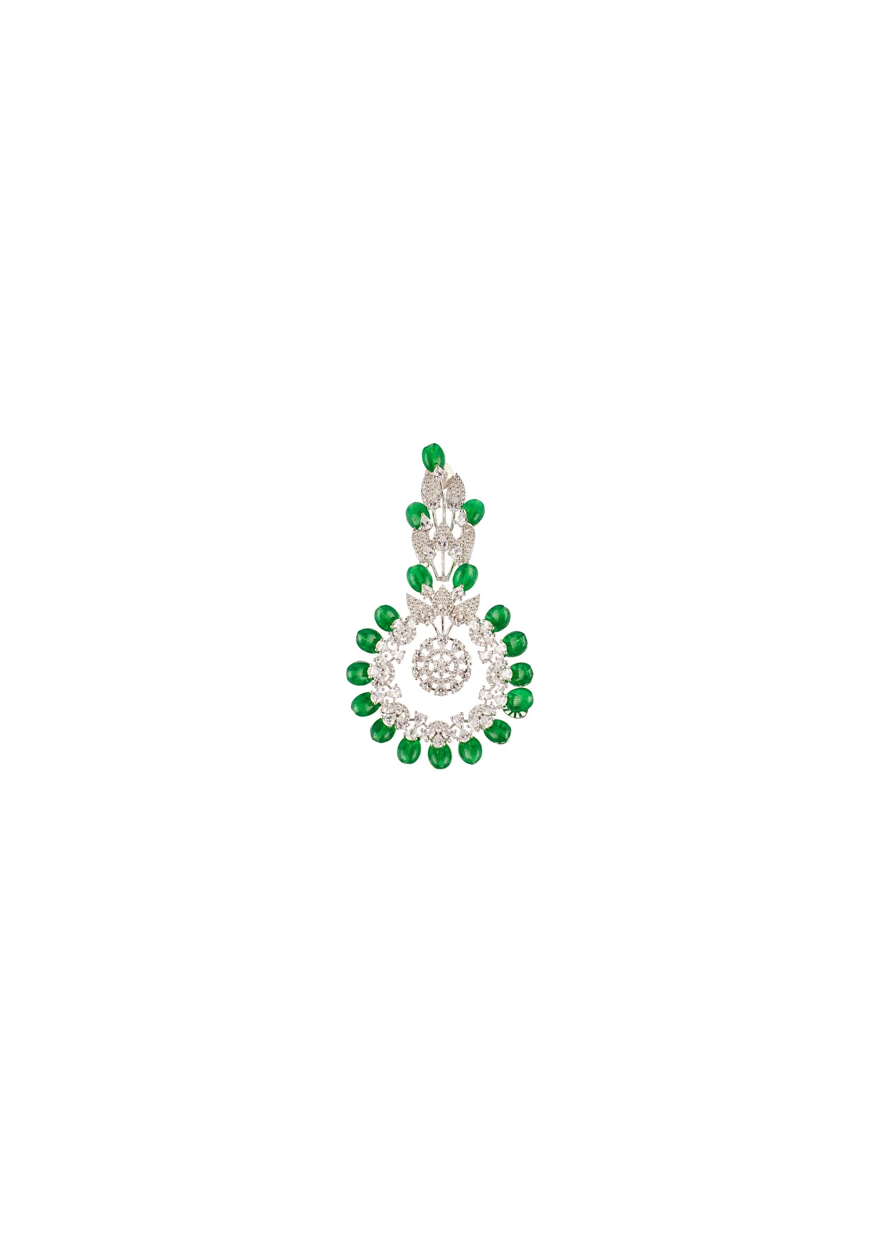 Green Anti Tarnish CZ Diamond Rhodium-Plated Brass Earrings with Beads