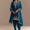 Blue Satin Zari Embroidered Dhoti Kurta Set