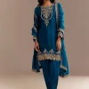 Blue Satin Zari Embroidered Dhoti Kurta Set