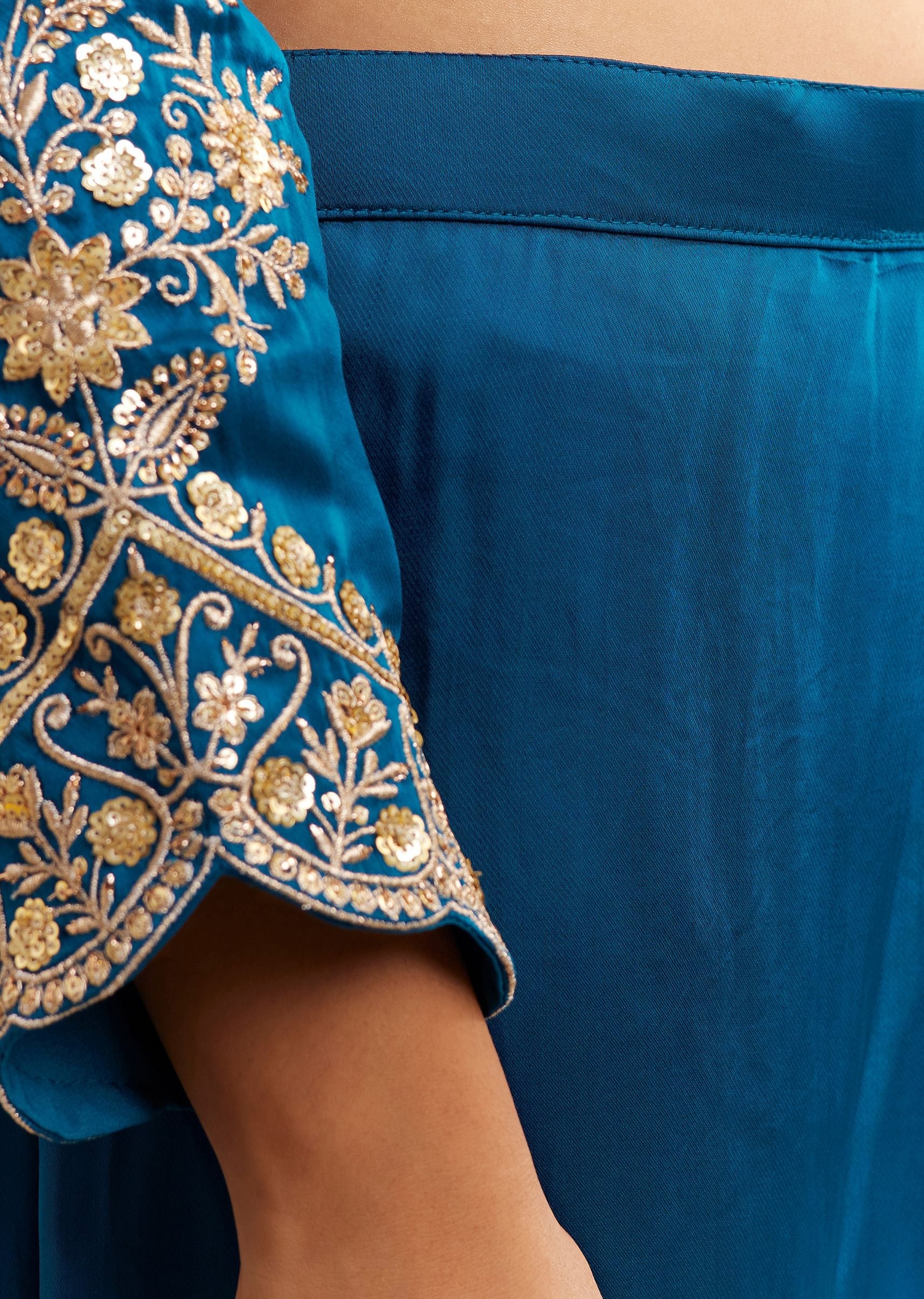 Blue Satin Zari Embroidered Dhoti Kurta Set