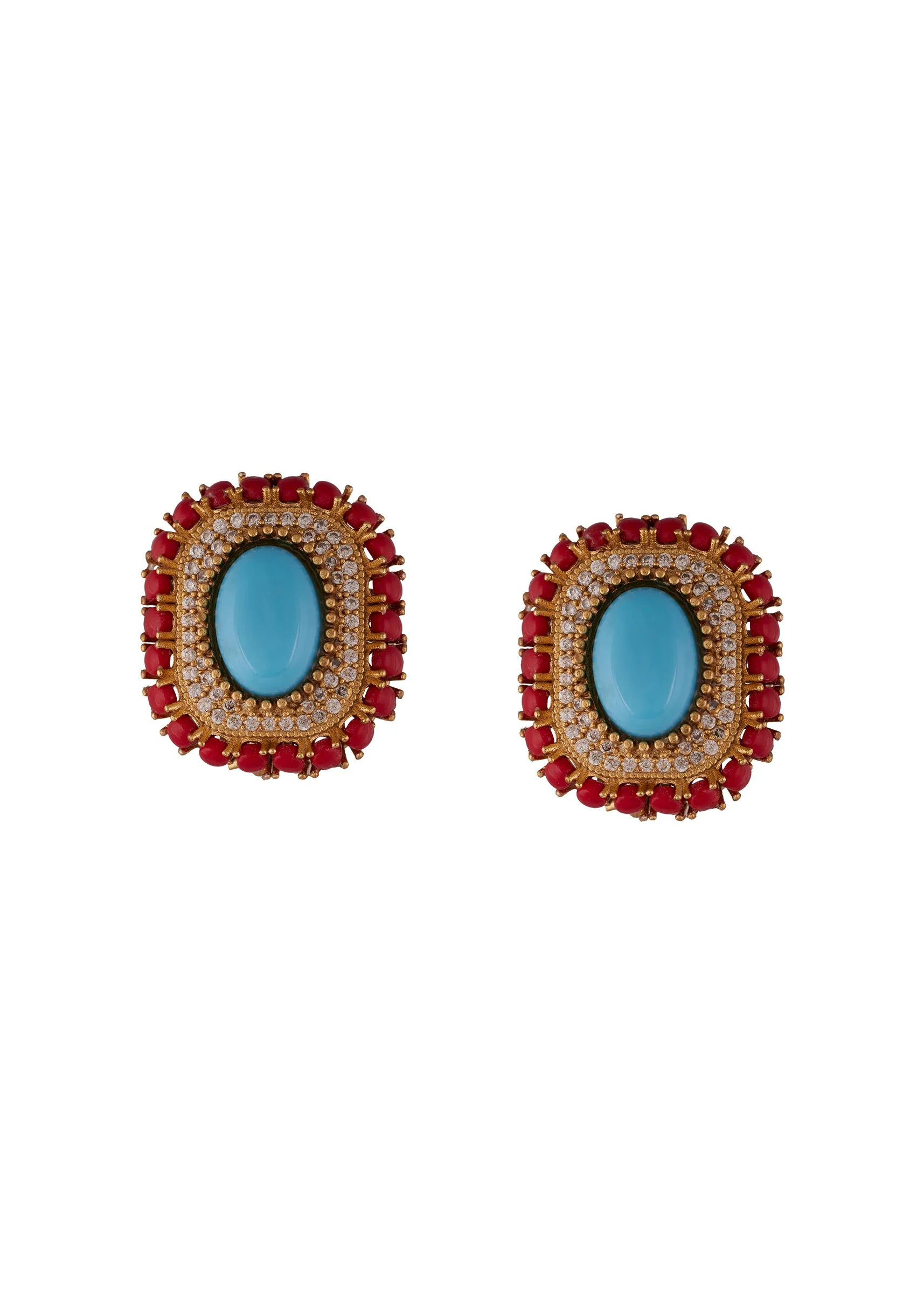 928-gold-finish-stud-earrings-with-dome-cut-turquoise-and-cubic-zirconia-detailing-2.webp Gold Finish Stud Earrings With Dome Cut Turquoise And Cubic Zirconia Detailing