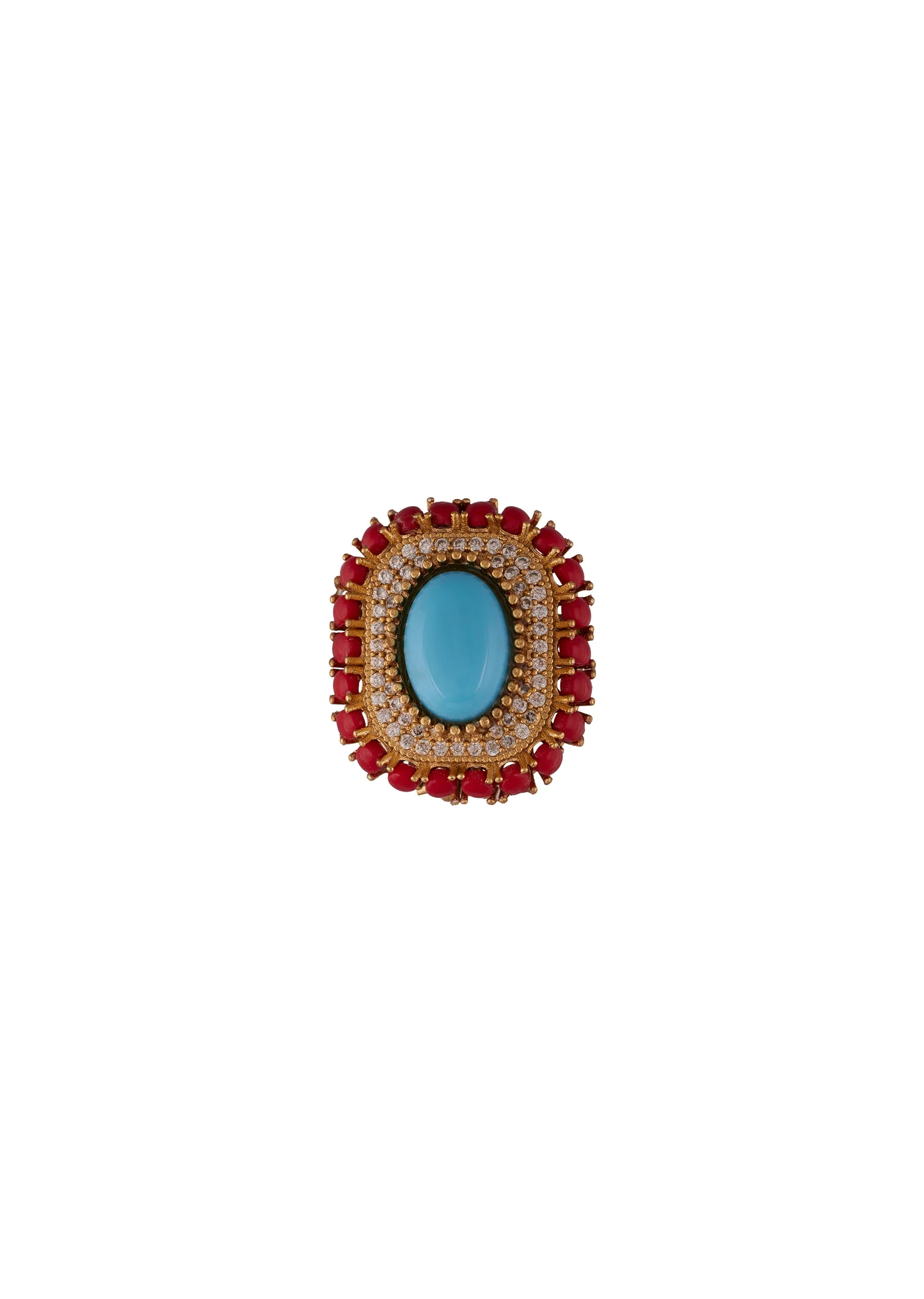 928-gold-finish-stud-earrings-with-dome-cut-turquoise-and-cubic-zirconia-detailing-3.webp Gold Finish Stud Earrings With Dome Cut Turquoise And Cubic Zirconia Detailing