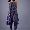 Midnight Blue Silk Bandhani Top With Tie-Dye Side Panel And Silk Dhoti Pants