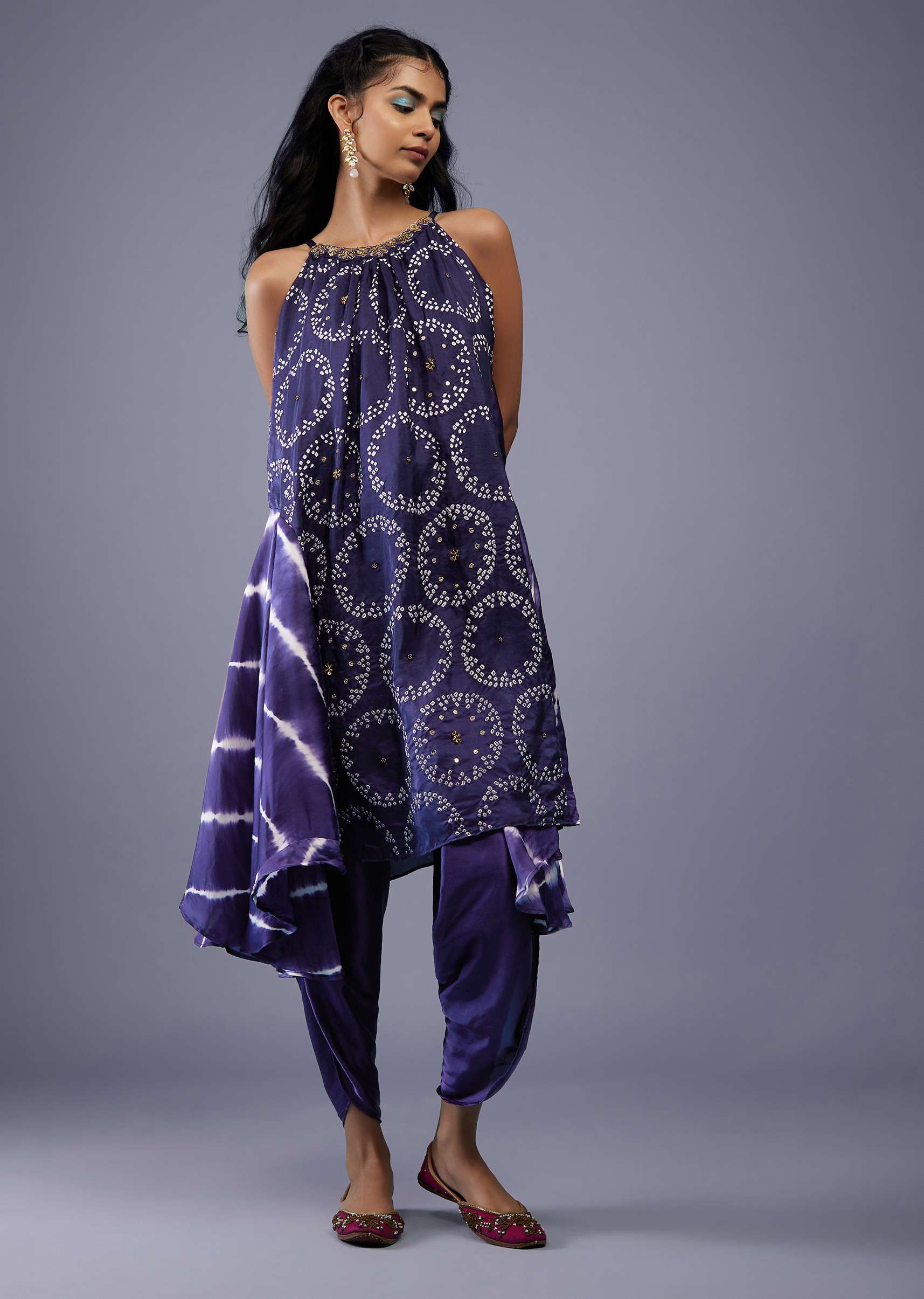 9282-midnight-blue-silk-bandhani-top-with-tie-dye-side-panel-and-silk-dhoti-pants-1.jpg Midnight Blue Silk Bandhani Top With Tie-Dye Side Panel And Silk Dhoti Pants