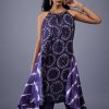 Midnight Blue Silk Bandhani Top With Tie-Dye Side Panel And Silk Dhoti Pants