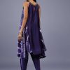 Midnight Blue Silk Bandhani Top With Tie-Dye Side Panel And Silk Dhoti Pants