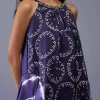 Midnight Blue Silk Bandhani Top With Tie-Dye Side Panel And Silk Dhoti Pants