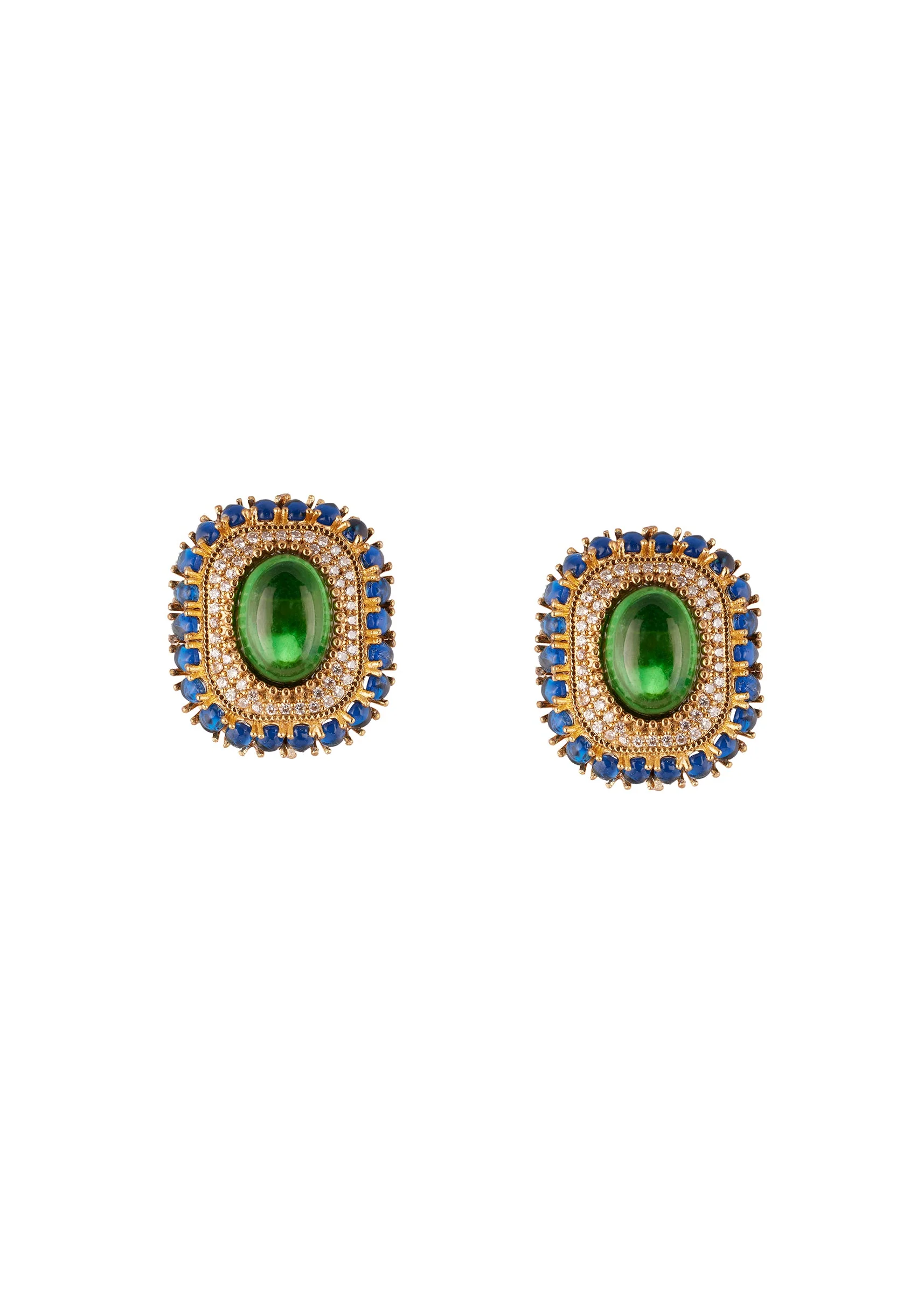 929-gold-finish-earrings-in-rectangular-style-with-emerald-and-blue-stone-detailing-2.webp Gold Finish Earrings In Rectangular Style With Emerald And Blue Stone Detailing