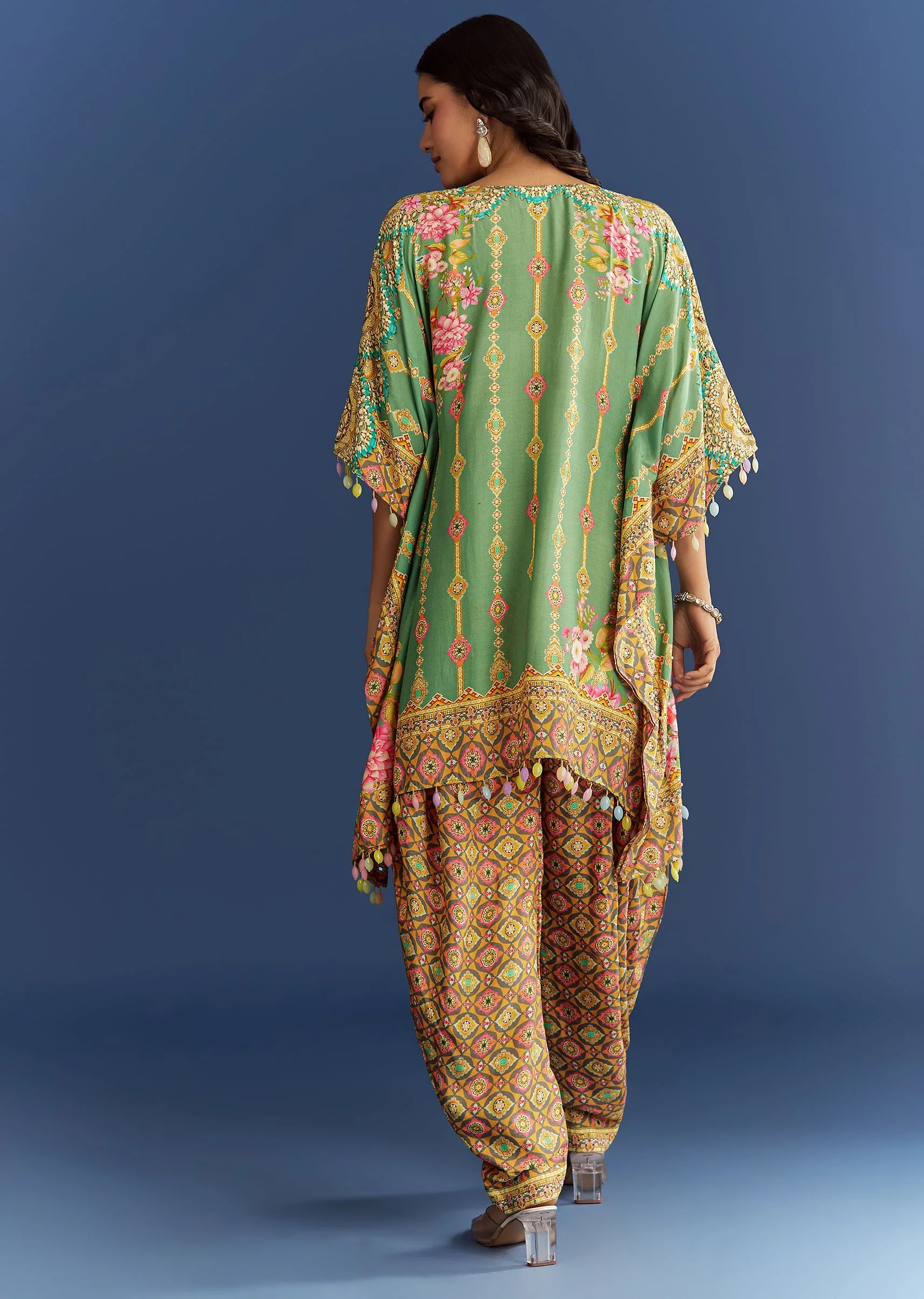 9294-light-aqua-green-cotton-muslin-kaftaan-with-printed-dhoti-5.webp Light Aqua Green Cotton Muslin Kaftaan With Printed Dhoti