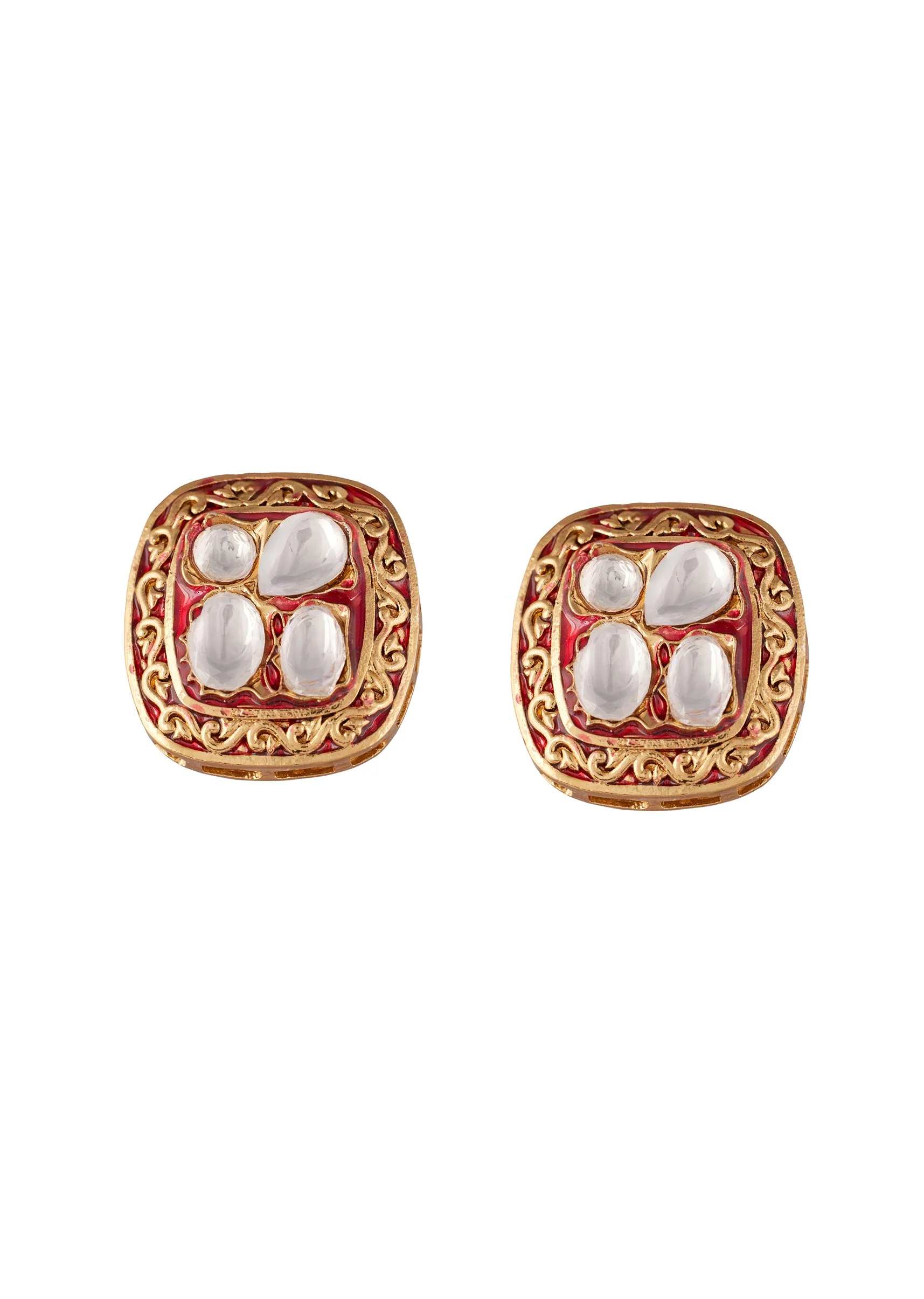 930-gold-toned-earrings-in-stud-style-with-enamel-stone-detailing-2.webp Gold Toned Earrings In Stud Style With Enamel Stone Detailing