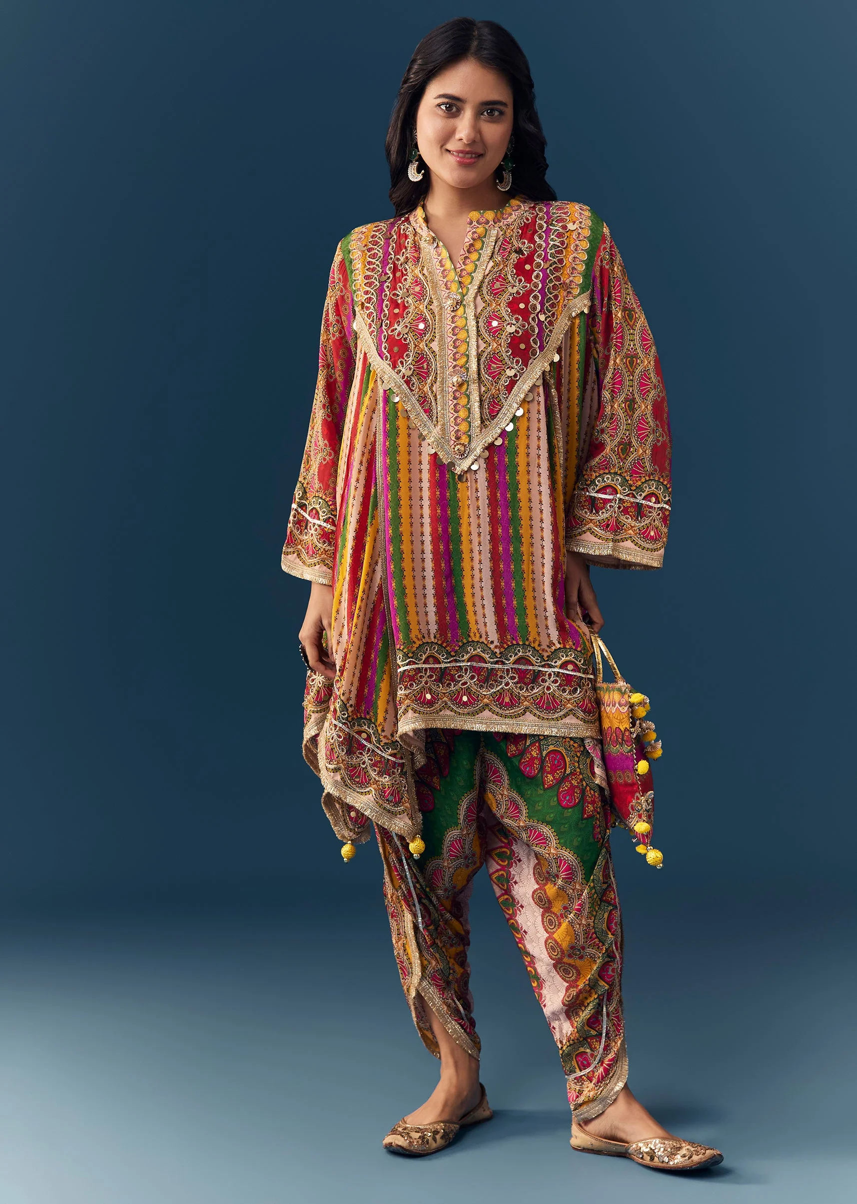 9300-multi-indie-print-kurti-dhoti-set-with-handbag-1.webp Multi Indie Print Kurti Dhoti Set with Handbag