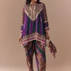 Purple Indie Print Dhoti Set with Handbag