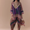 Purple Indie Print Dhoti Set with Handbag
