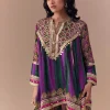 Purple Indie Print Dhoti Set with Handbag