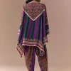 Purple Indie Print Dhoti Set with Handbag