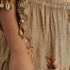 Beige Floral Printed Kaftan Dhoti Set With Shells And Metal Coin Tassels