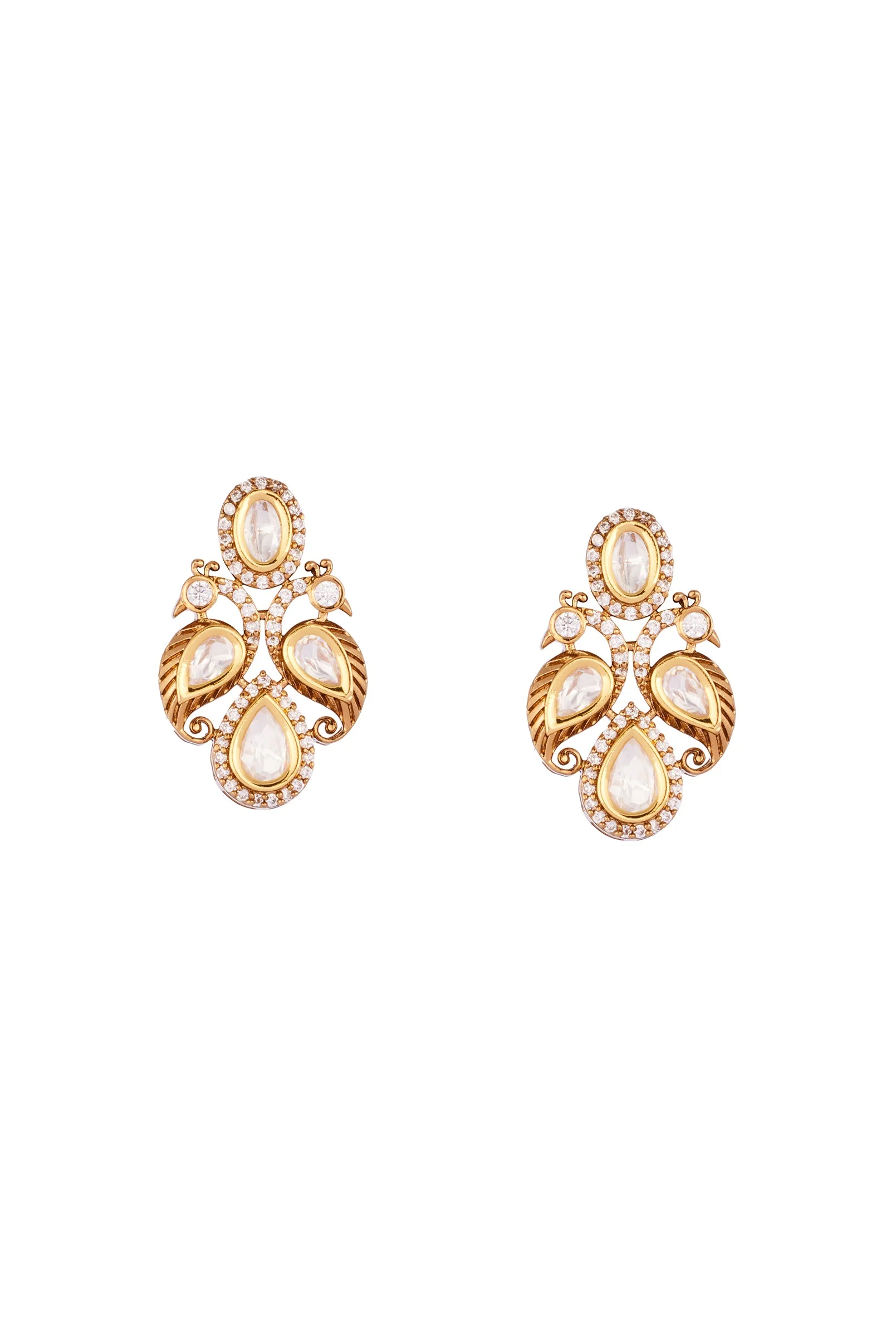 Gold Finish Necklace Set WIth In Polki Detailing