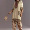 Cream Printed Muslin Kurta And Dhoti