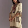 Cream Printed Muslin Kurta And Dhoti