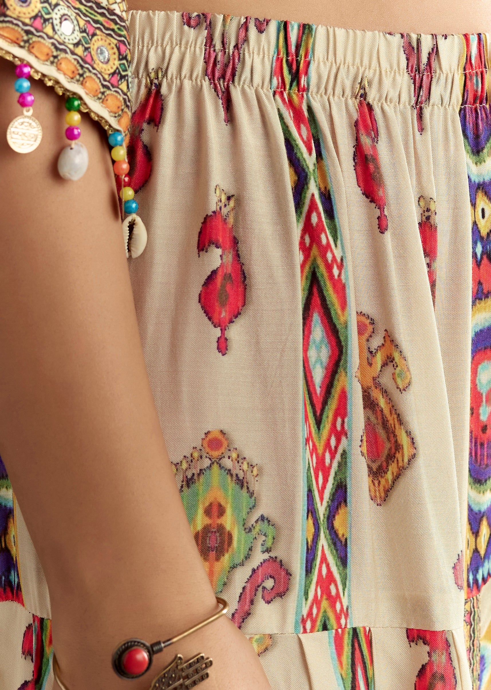 Cream Printed Muslin Kurta And Dhoti