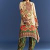 Cream Cotton Muslin Printed Asymmetrical Kurta Dhoti
