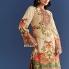 Cream Cotton Muslin Printed Asymmetrical Kurta Dhoti