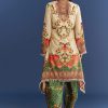 Cream Cotton Muslin Printed Asymmetrical Kurta Dhoti