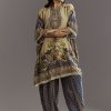 Greenish Beige Printed Kaftaan Kurta With Dhoti
