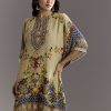 Greenish Beige Printed Kaftaan Kurta With Dhoti