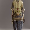 Greenish Beige Printed Kaftaan Kurta With Dhoti
