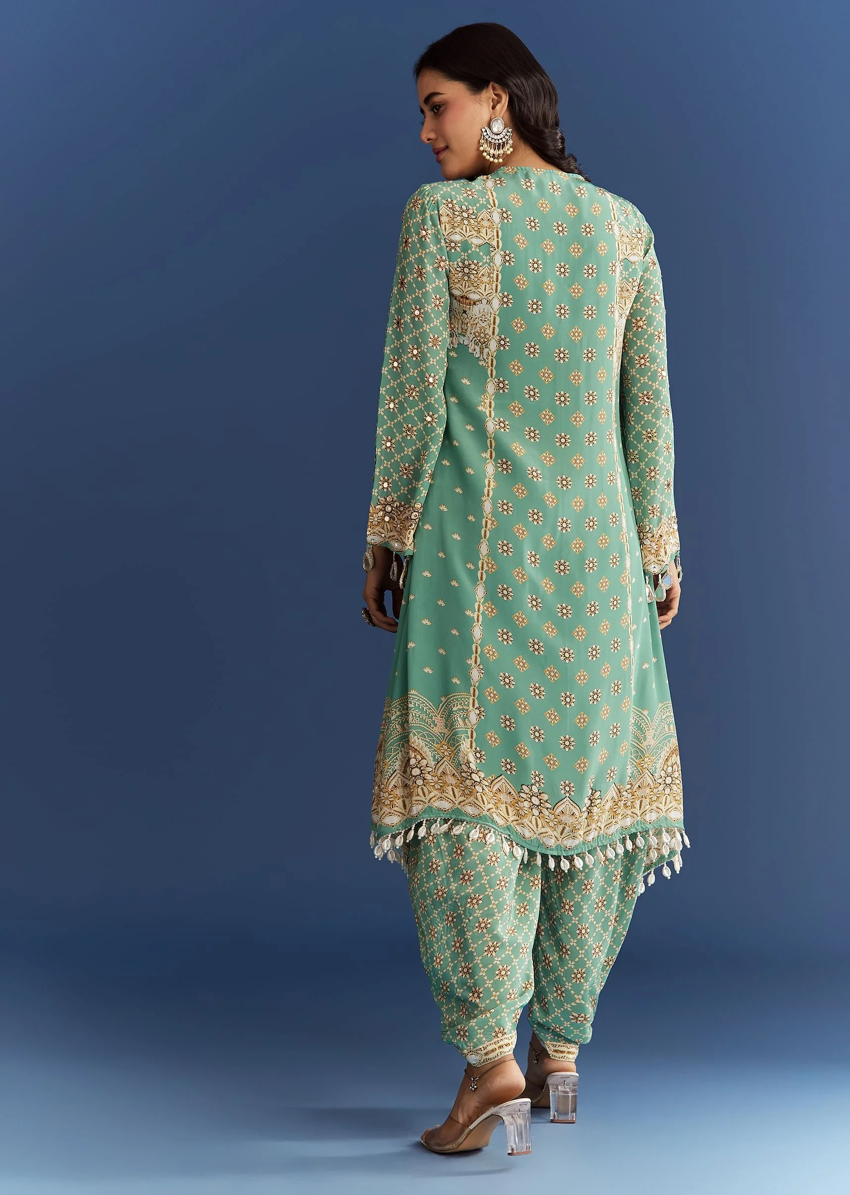 9359-light-aqua-green-crepe-printed-kurta-dhoti-with-embroidery-5.webp Light Aqua Green Crepe Printed Kurta Dhoti With Embroidery