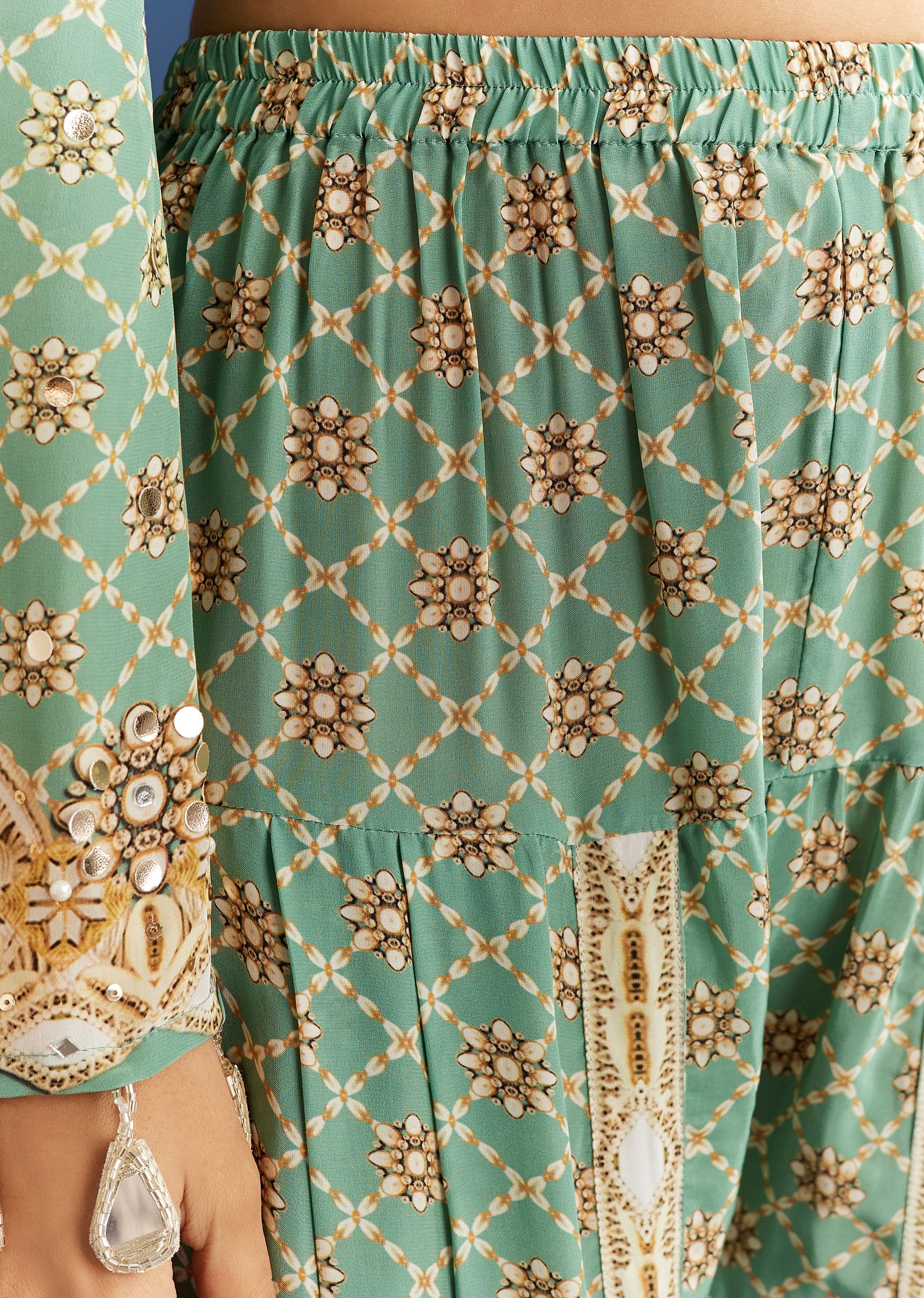 9359-light-aqua-green-crepe-printed-kurta-dhoti-with-embroidery-6.jpg Light Aqua Green Crepe Printed Kurta Dhoti With Embroidery