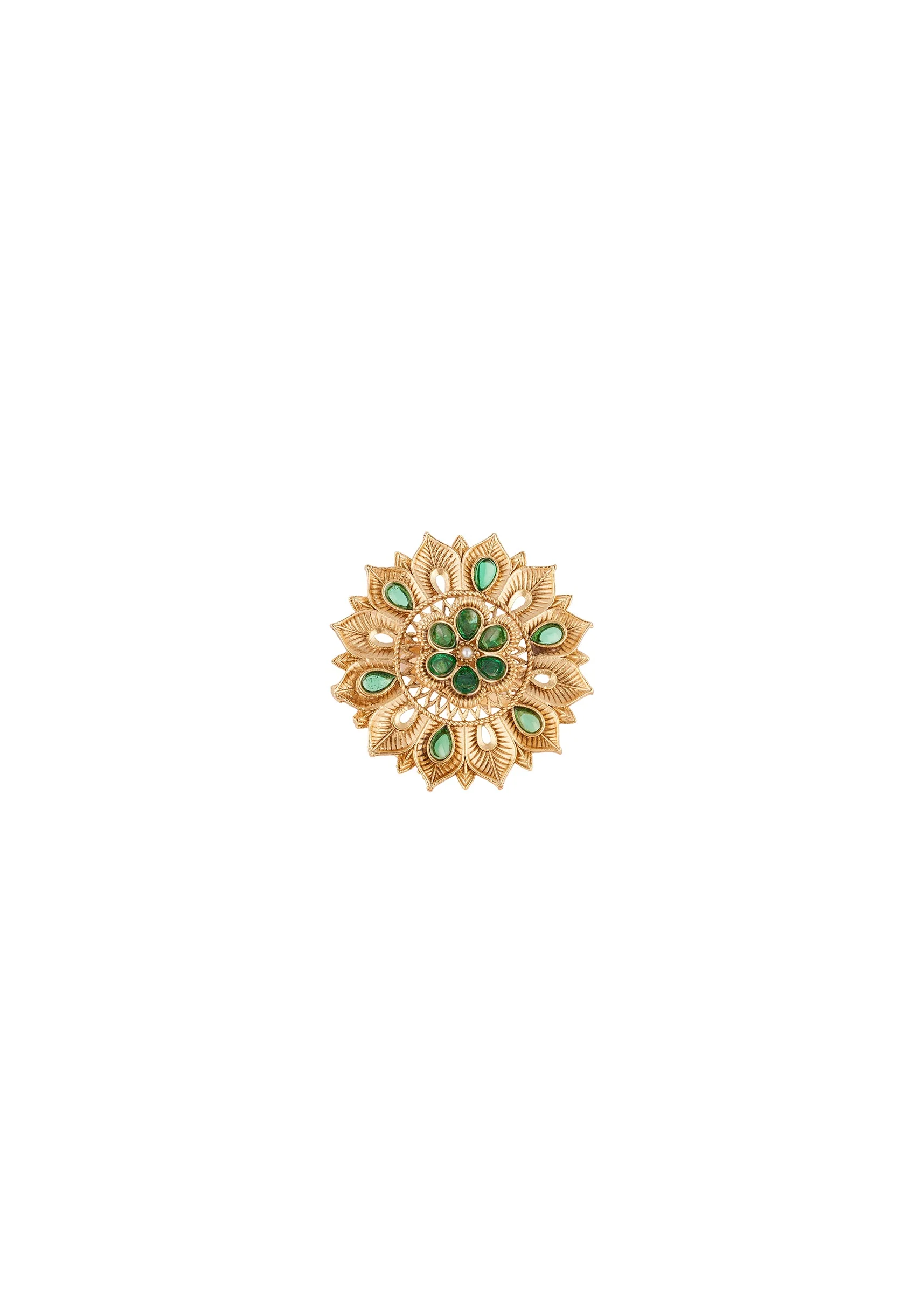 936-gold-finish-ring-in-rajwadi-style-with-green-stone-accents-1.webp Gold Finish Ring in Rajwadi Style with Green Stone Accents