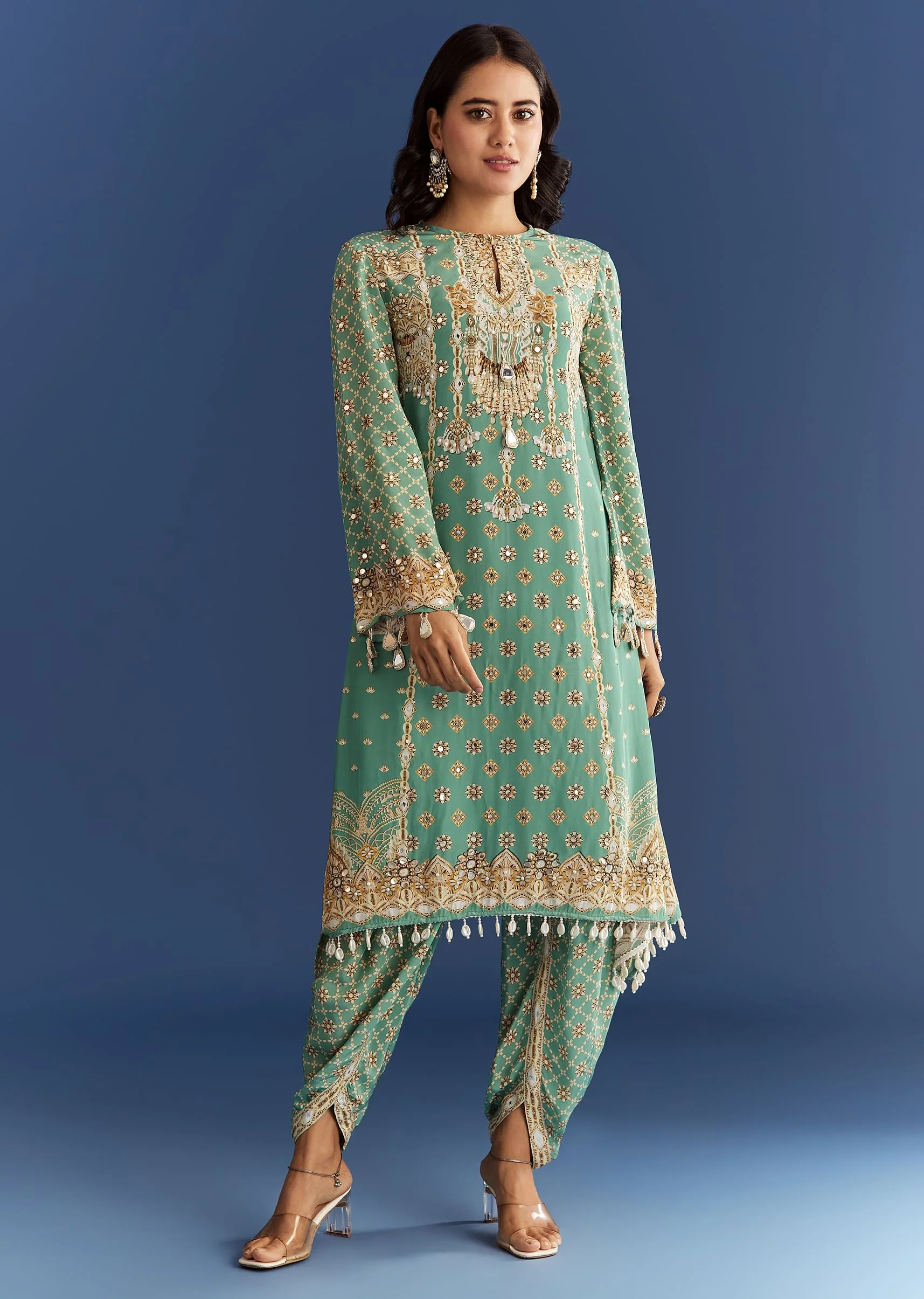 9360-dir-5dbc98dcc983-s-variation-1.webp Light Aqua Green Crepe Printed Kurta Dhoti With Embroidery