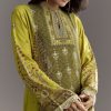 Green Muslin Floral And Bandhani Printed Asymmetrical Cut Kurta Dhoti