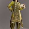 Green Muslin Floral And Bandhani Printed Asymmetrical Cut Kurta Dhoti