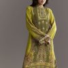 Green Muslin Floral And Bandhani Printed Asymmetrical Cut Kurta Dhoti