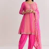 Pink Georgette Kurta Dhoti Suit With Gotta Lace And Moti Work